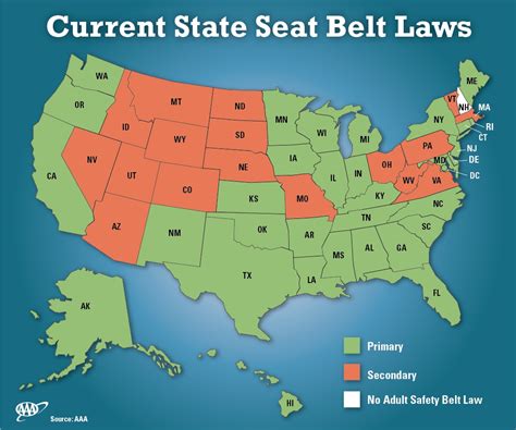 AAA State Seat Belt Law Map – AAA Exchange