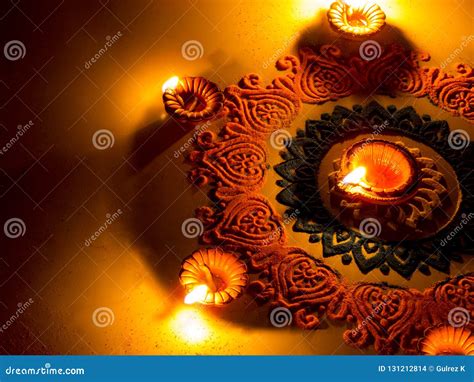 Colorful Rangoli With Diya, On Diwali Festival Stock Photography ...