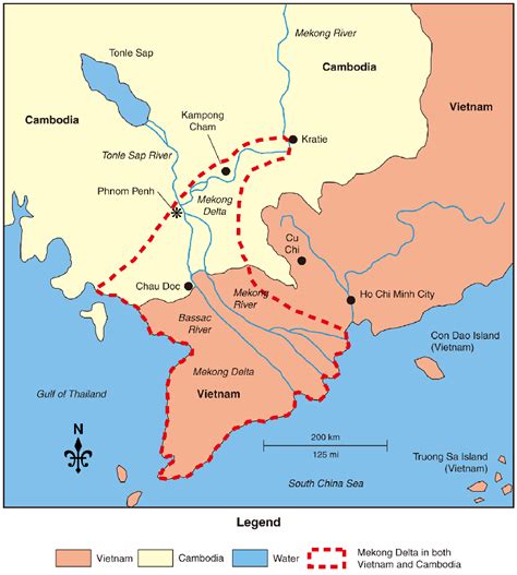 Borders of the Mekong Delta in Vietnam and Cambodia. Map created by Mic ...