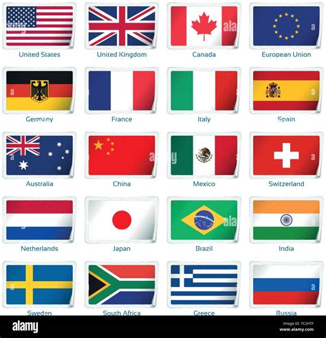 Sticker flags popular. Vector illustration. 3 layers. Shadows, flat ...