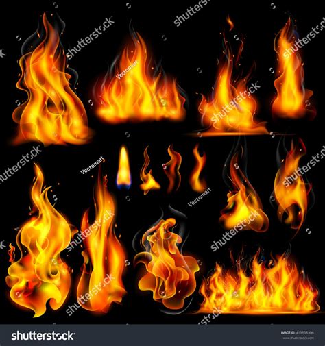 illustration of Realistic Burning Fire Flame on black background # ...