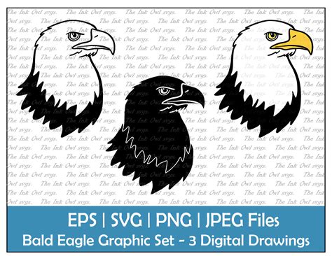 Bald Eagle Head Vector Clipart Set / Outline Silhouette Stamp - Etsy UK