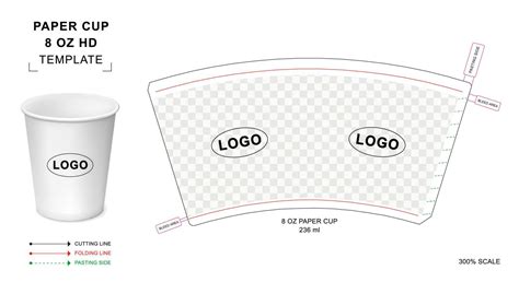 Paper cup die cut template for 8 oz HD 15811961 Vector Art at Vecteezy