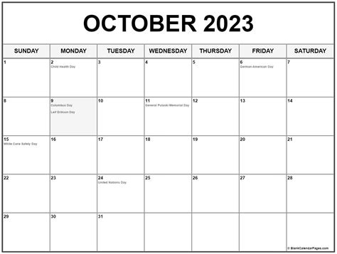 October 2023 Calendar Printable