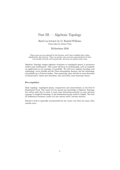 Algebraic Topology 2016-2017 Course Notes - Part III — Algebraic ...