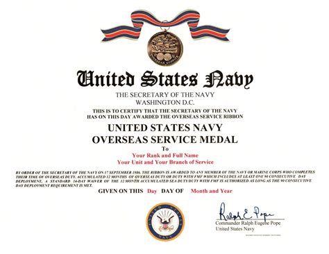 United States Navy Overseas Service Medal Ribbon Replacement ...