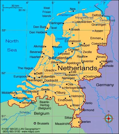 Netherlands cities map - Map of Netherlands with cities (Western Europe ...