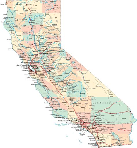 Large detailed administrative and road map of California. California ...