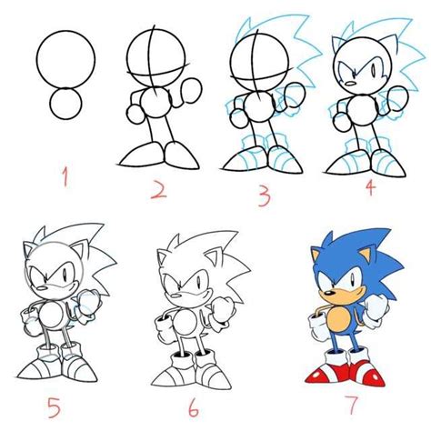 Step-by-step drawing of Classic Sonic (Tyson Hesse style) | Coisas ...