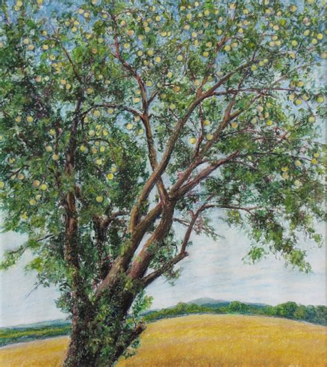 Oil Pastel Painting on Paper, Tree Painting, Landscape Painting, Apple ...