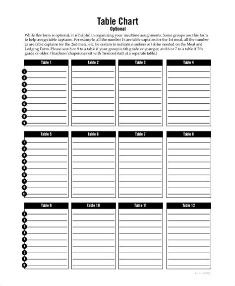 Blank Table Chart