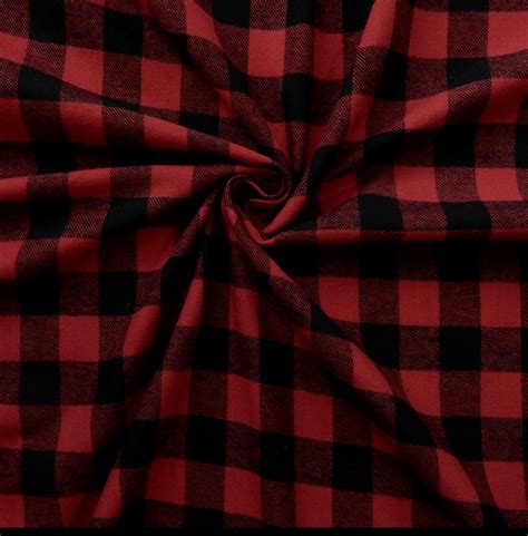 Flannel Yarn Dyed Plaid Fabric Buffalo Plaid Red/Black, by the yard ...