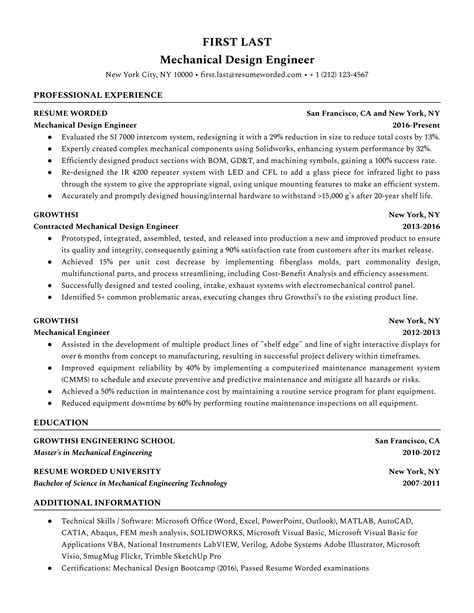 Senior Mechanical Engineer Resume Example for 2022 | Resume Worded