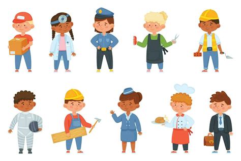 Cartoon kids in professional uniform, children of various professions ...