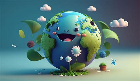 Premium Photo | A cartoon earth with a face and a smiling face.