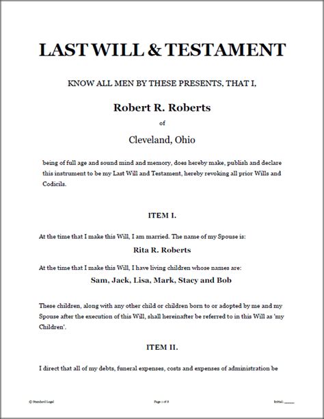 LAST WILL & TESTAMENT Legal Forms Software | Standard Legal - last will ...