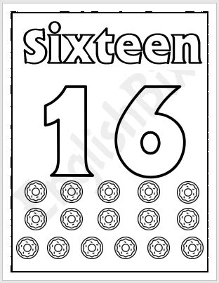 Number 16 Coloring Page for Kids - EnglishBix