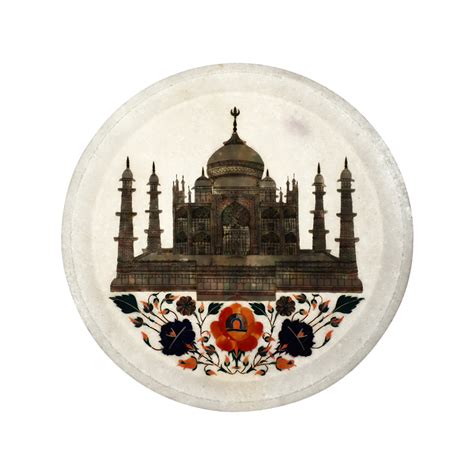 Taj Mahal Inlay White Marble Plate For Home Decor - Artefactindia