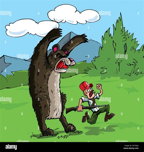 Cartoon of bear attacking a hunter with a gun Stock Vector Image & Art ...