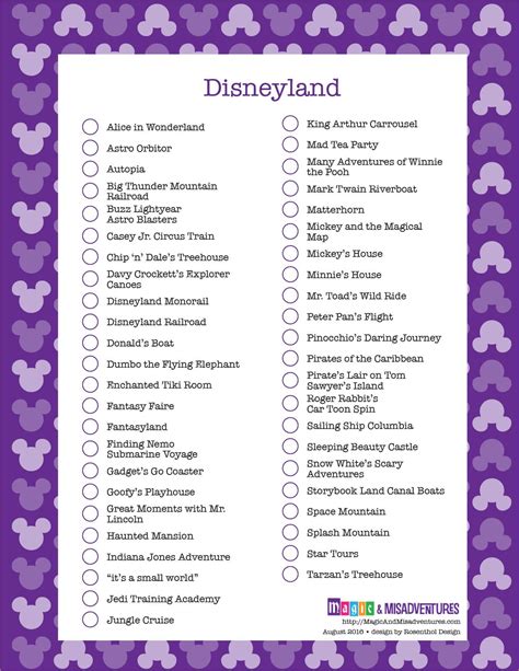 Printable List Of Rides At Disney World