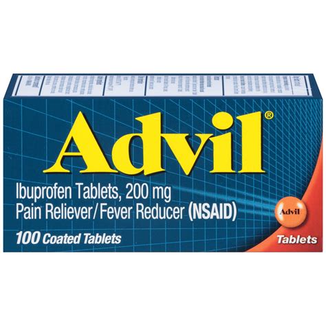 Advil Pain Reliever/Fever Reducer Ibuprofen Coated Tablets, 200 mg, 100 ...