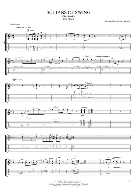 Sultans of Swing by Dire Straits - Full Score Guitar Pro Tab ...