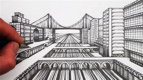 One Point Perspective Drawings Bridge - Rectangle Circle