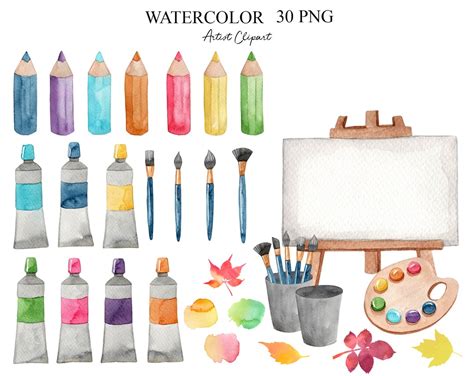 Watercolor Artist Clipart, Paint Brush Clipart, Back to School Clipart ...