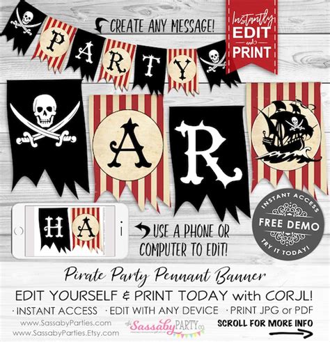 Pirate Party Banner - INSTANT DOWNLOAD - Editable & Printable, Birthday ...