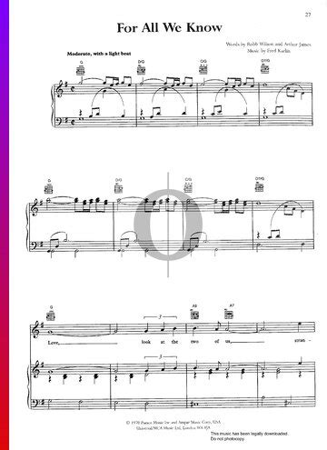 For All We Know (The Carpenters) Piano Sheet Music - OKTAV