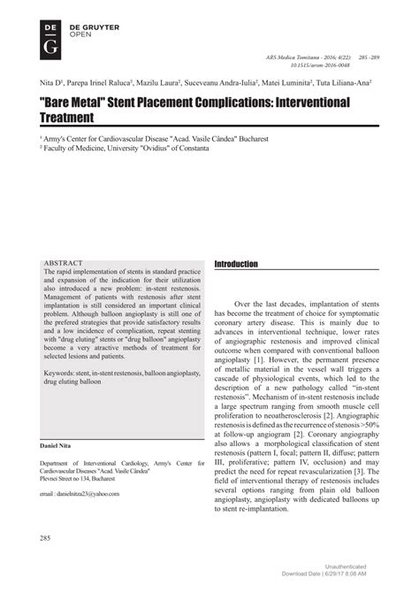 (PDF) “Bare Metal” Stent Placement Complications: Interventional Treatment