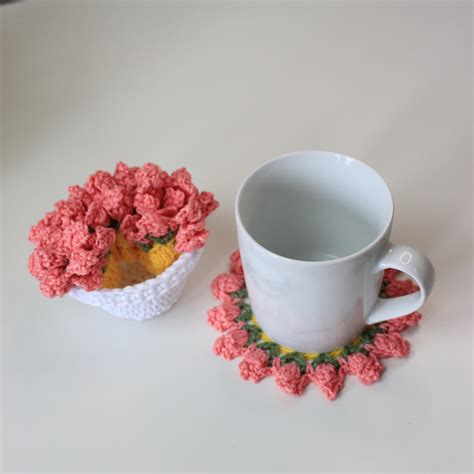 Crochet Flower Pot Coaster Set Written Pattern, crochet plant pot coas ...