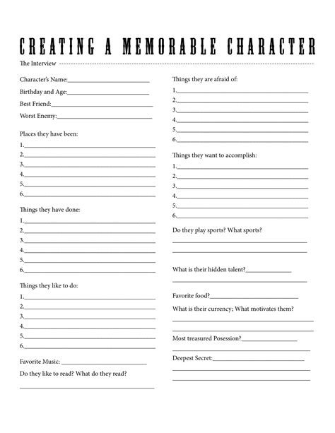 Character Development Worksheet For Writers