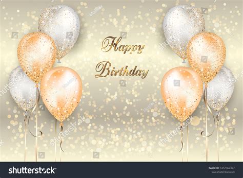 Background Gold White Balloons On Strings Stock Vector (Royalty Free ...