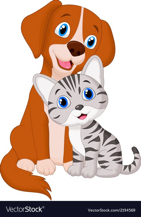 Cute cat and dog cartoon Royalty Free Vector Image