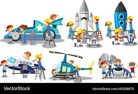 Set of engineer kids Royalty Free Vector Image