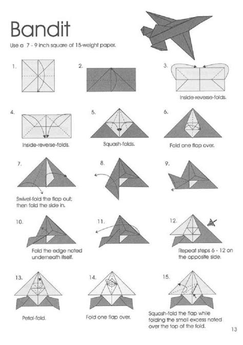 Origami Bandit Airplane - use 7x9 in square paper of 15-weight ...