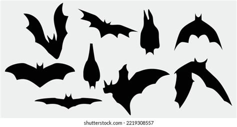 Set Bat Silhouette Vector Black White Stock Vector (Royalty Free ...