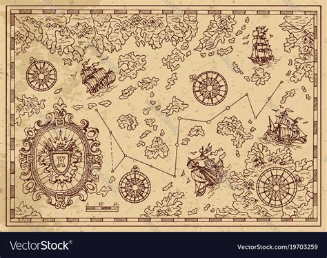 Ancient pirate map with decorative elements Vector Image