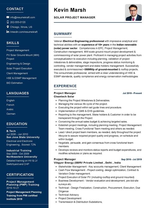 Solar Project Manager CV Sample in 2024 - ResumeKraft