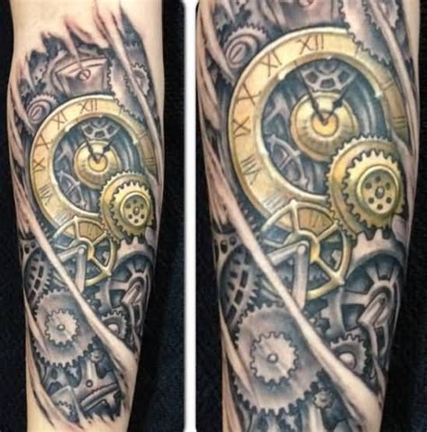 Mechanical Steampunk Golden Clock Tattoo | Steampunk tattoo design ...