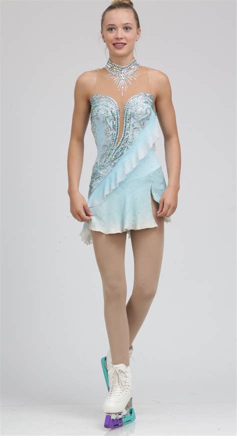 Ombre white and Ice blue figure skating dress by Tania Bass #1870 ...