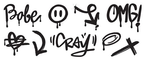 Set of graffiti spray paint vector. Black brush paint ink drip texture ...