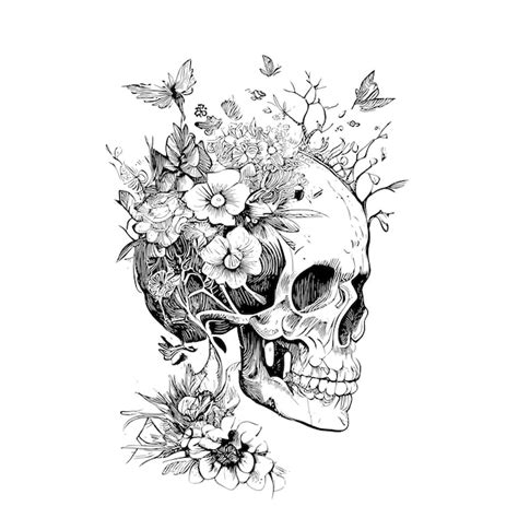 Create Stunning Artwork with Skull and Flowers Outline: Click Here for ...