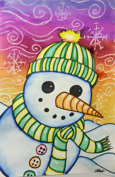 Snowman Painting with Markers & Watercolor Resist!