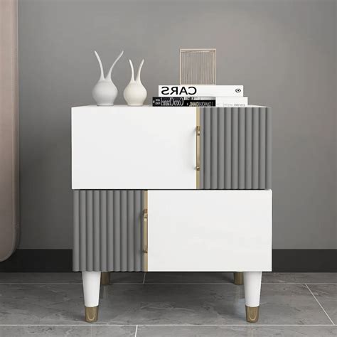 18.9" Modern White Bedroom Wooden Nightstand with 2 Drawers-Homary