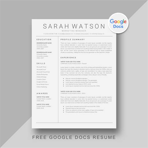 7 Free Google Docs Resume Templates Instant Download