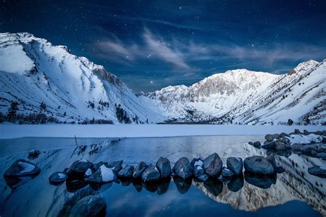 Snowy Mountains at Starry Night Wallpaper, HD Nature 4K Wallpapers ...