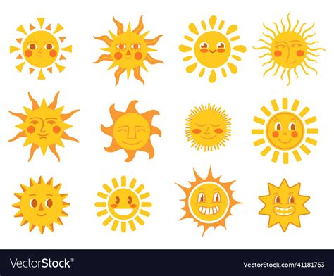 Yellow sun characters smile summer weather Vector Image