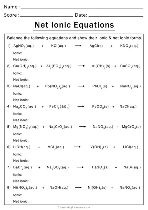 Net Ionic Equation Worksheets - Free Printable